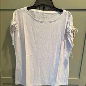 NWT Talbots Classic White Short Sleeve Tee w Shoulder Tie Accents SZ L